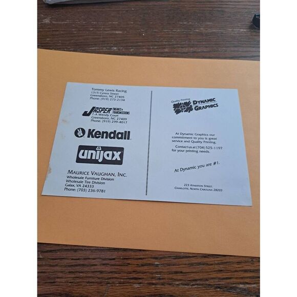 VINTAGE TOMMY LEWIS RACING 81 JASPER ENGINES PONTIAC NASCAR DRIVER CARD 6x9 RARE - Picture 4 of 6